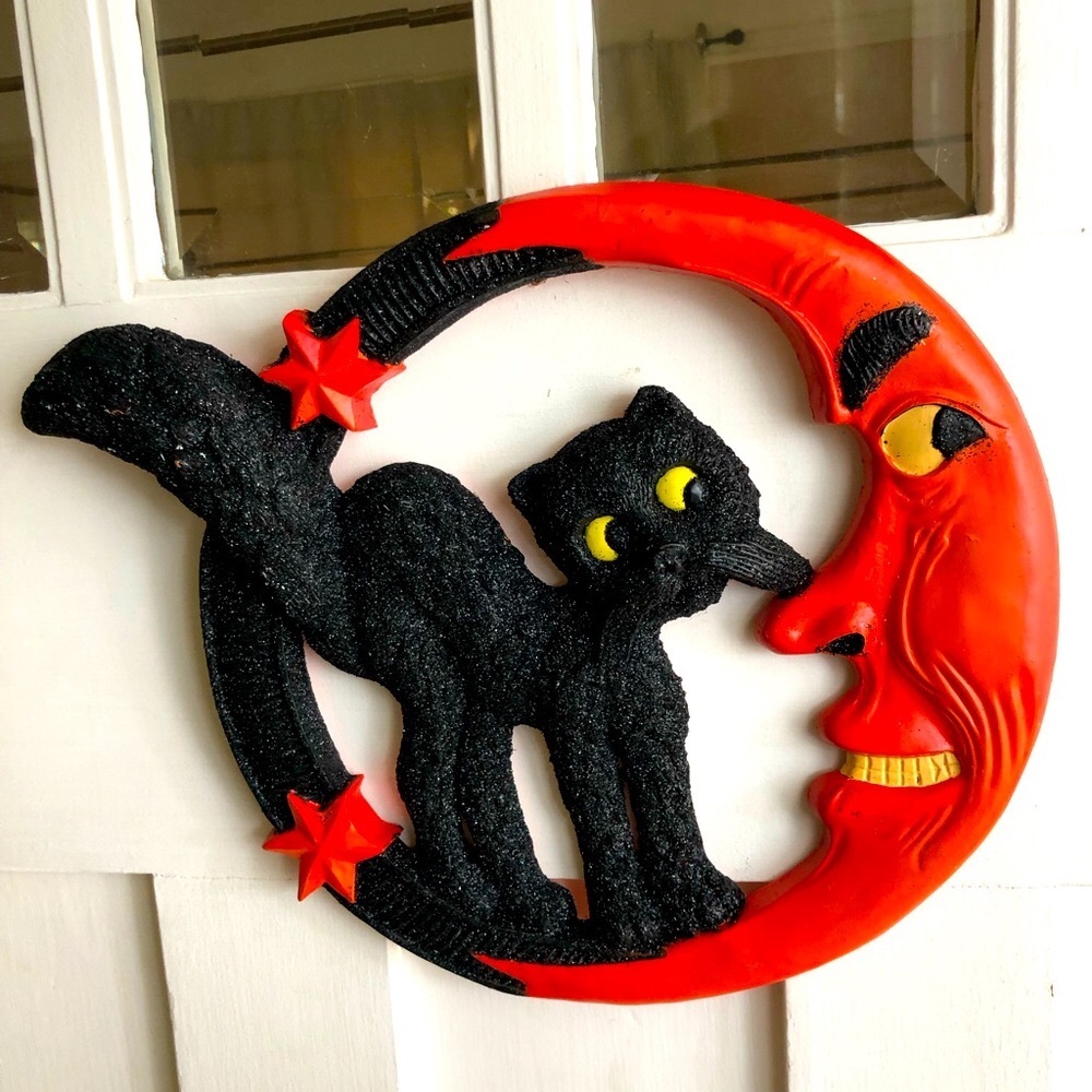 2001 Christopher Radko Shiny Brite Cat and Moon Wall Plaquard
